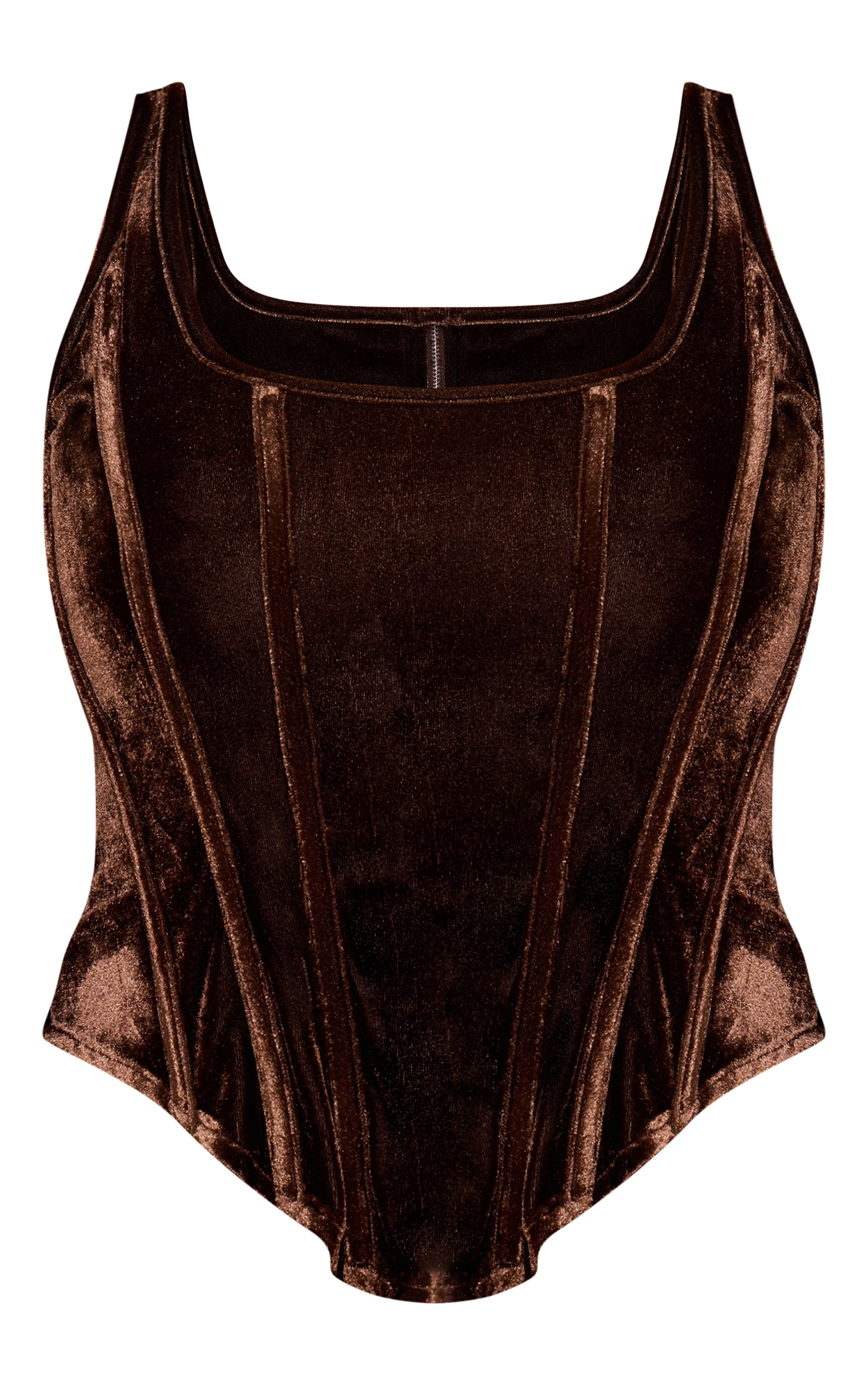 Chocolate Velvet Boned Dip Hem Longline Corset image 5