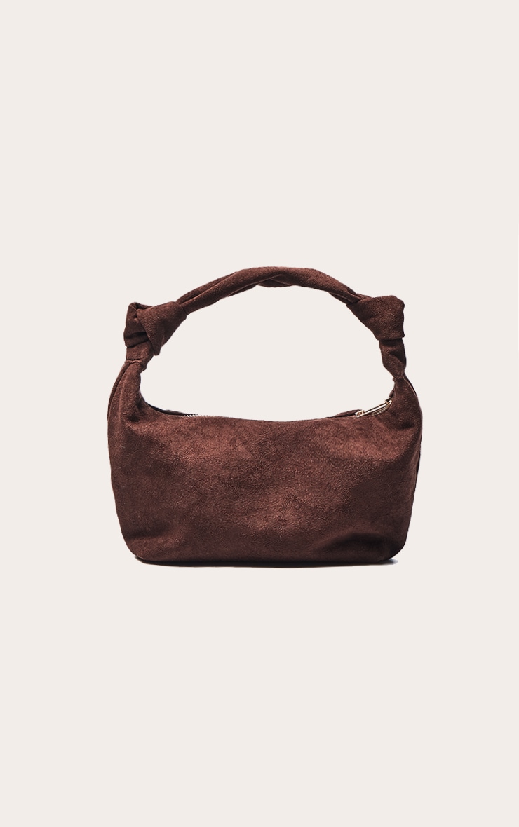 Sac à main dôme en suédine chocolat à clous image 4
