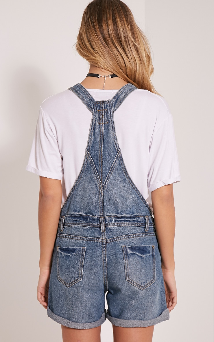 Arina Blue Denim Dungaree Shorts Jumpers PrettyLittleThing