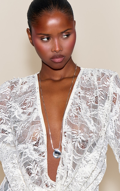 Silver Textured Disc Long Necklace