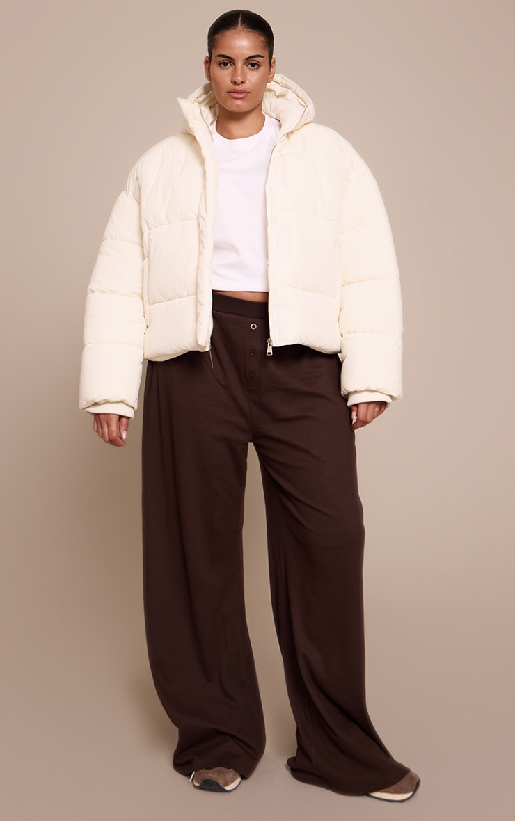 Plus Cream Cropped Drawstring Puffer Jacket image 3