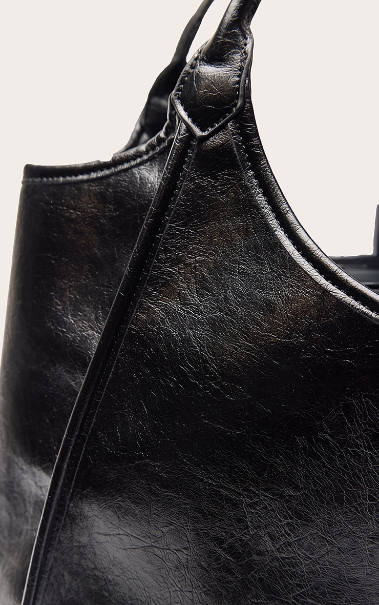 Black Crinkle PU Oversized Tote Bag image 4