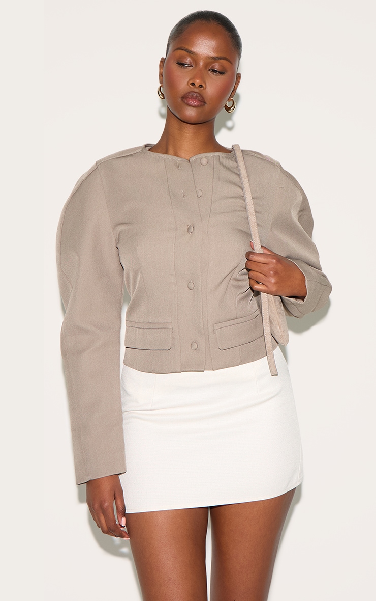  Mushroom Tailored Cocoon Sleeve Cropped Blazer image 1