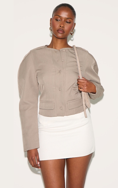 Mushroom Tailored Cocoon Sleeve Cropped Blazer