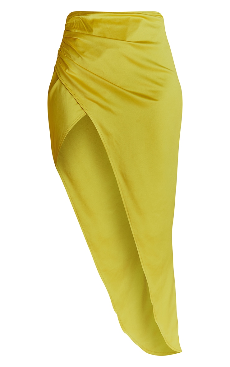 Chartreuse Structured Satin Split Side Midaxi Skirt image 5