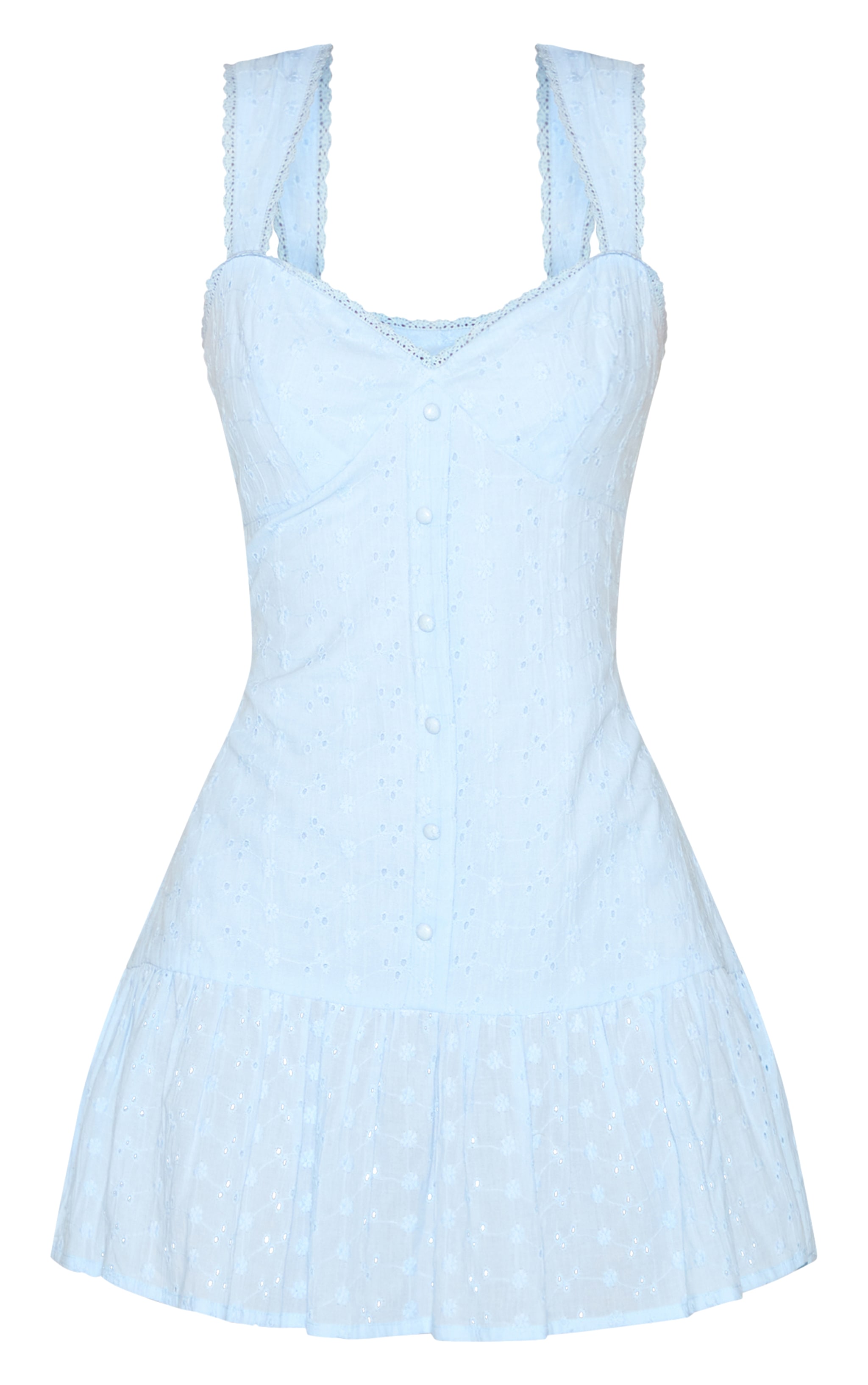 Pale Blue Embroidered Button Down Sleeveless Shift Dress image 5