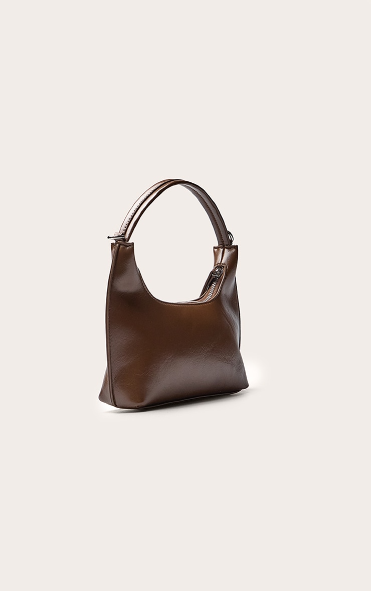 Chocolate Buttery PU Angled Shoulder Bag image 3
