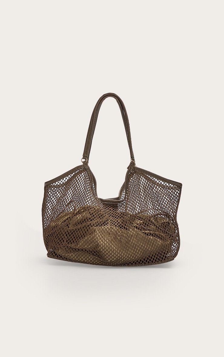 Olive Fishnet Shoulder Bag with Inner Pouch image 4