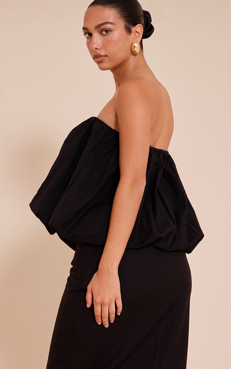 Black Ruched Longline Bandeau Top image 2