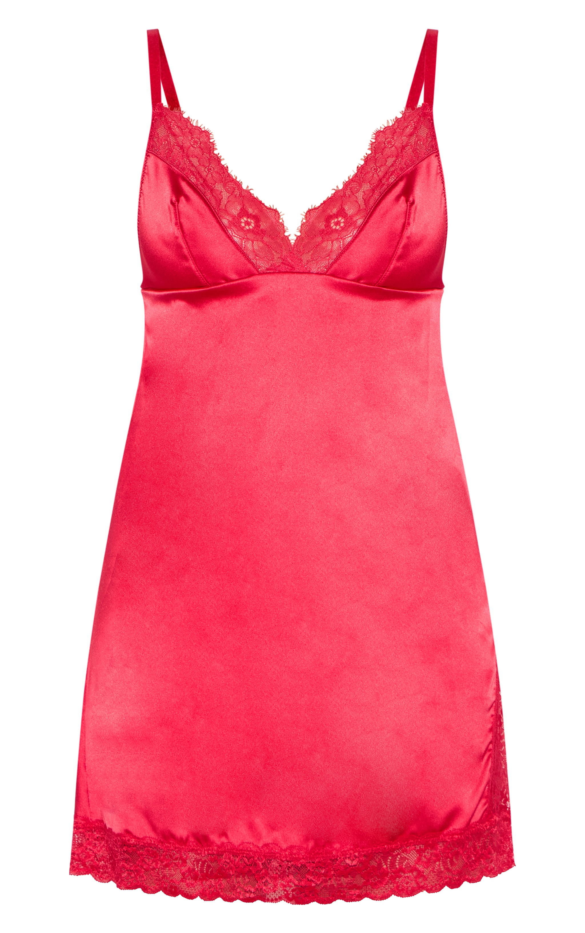 Red Satin Lace Split Detail Slip Dress image 5