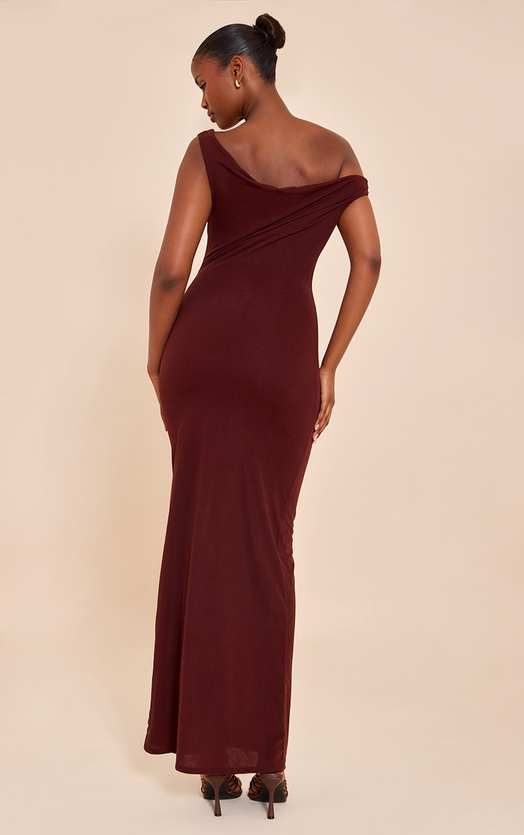 Chocolate Double Layered Chiffon Asymmetric Maxi Dress image 2