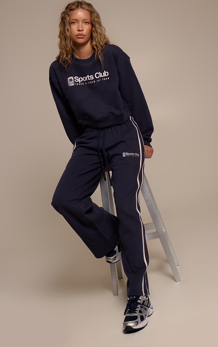 Navy Sports Club Wide Leg Sweatpants image 2