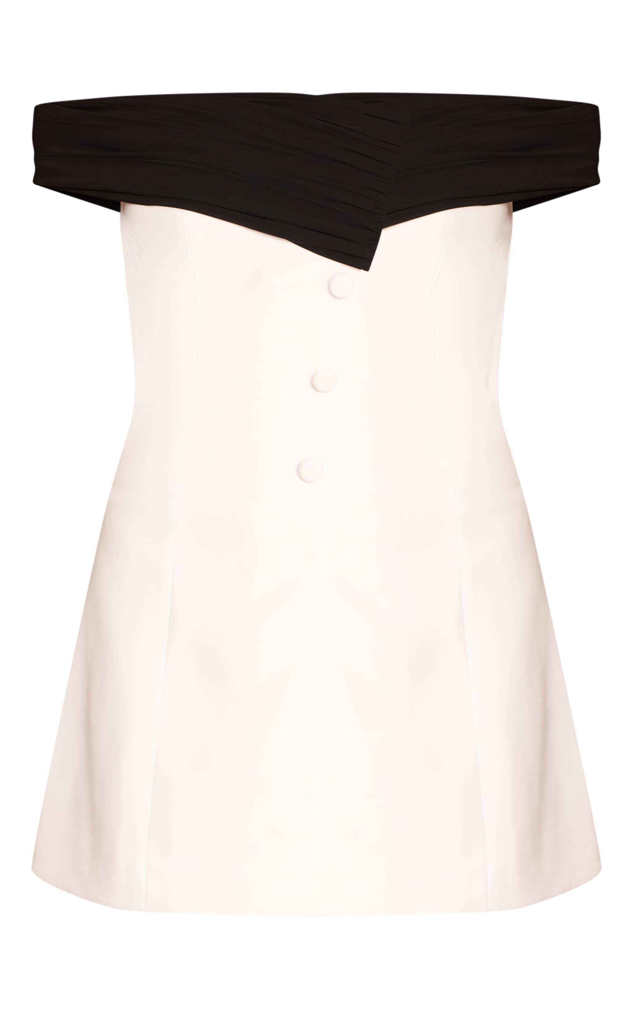 White Contrast Woven Bandeau Button Detail Mini Dress image 5