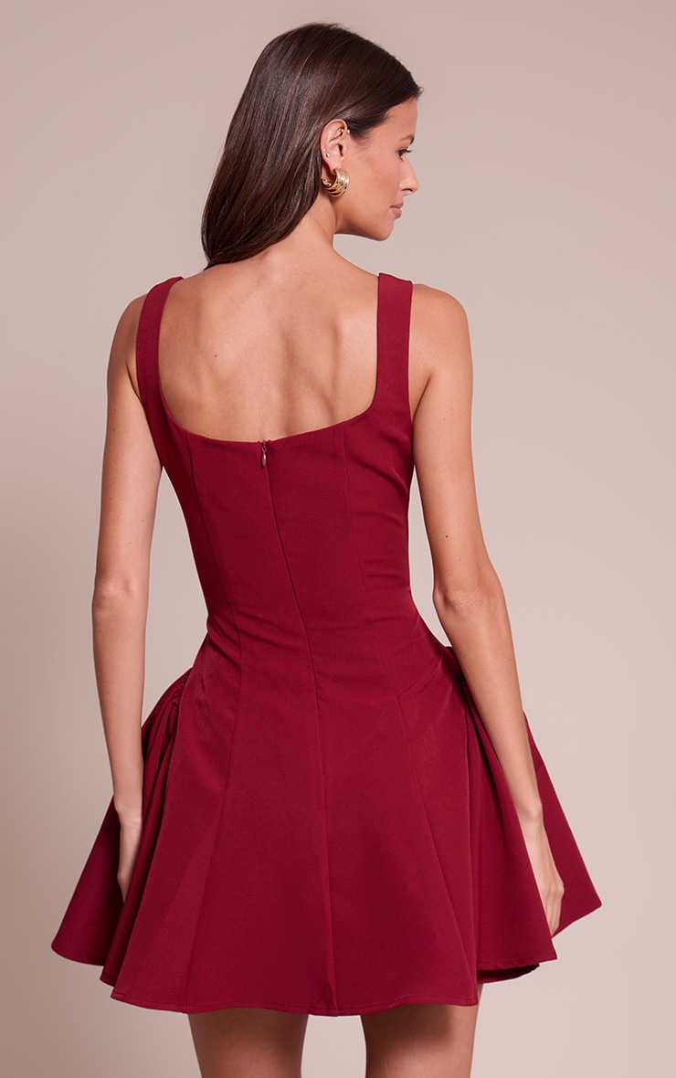 Burgundy Woven Square Neck Shift Dress image 2