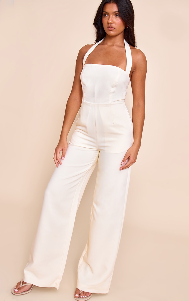 Butter Yellow Premium Woven Halter Neck Wide Leg Jumpsuit image 3