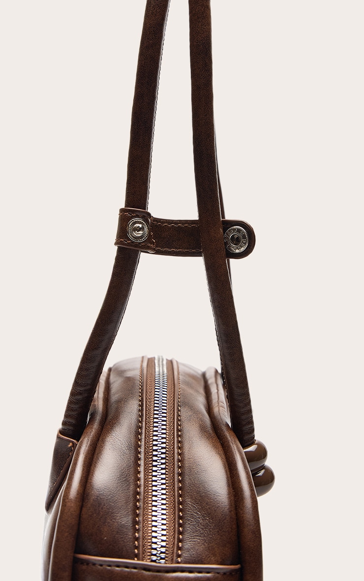 Brown Burnish PU Bowler Shoulder Bag image 4
