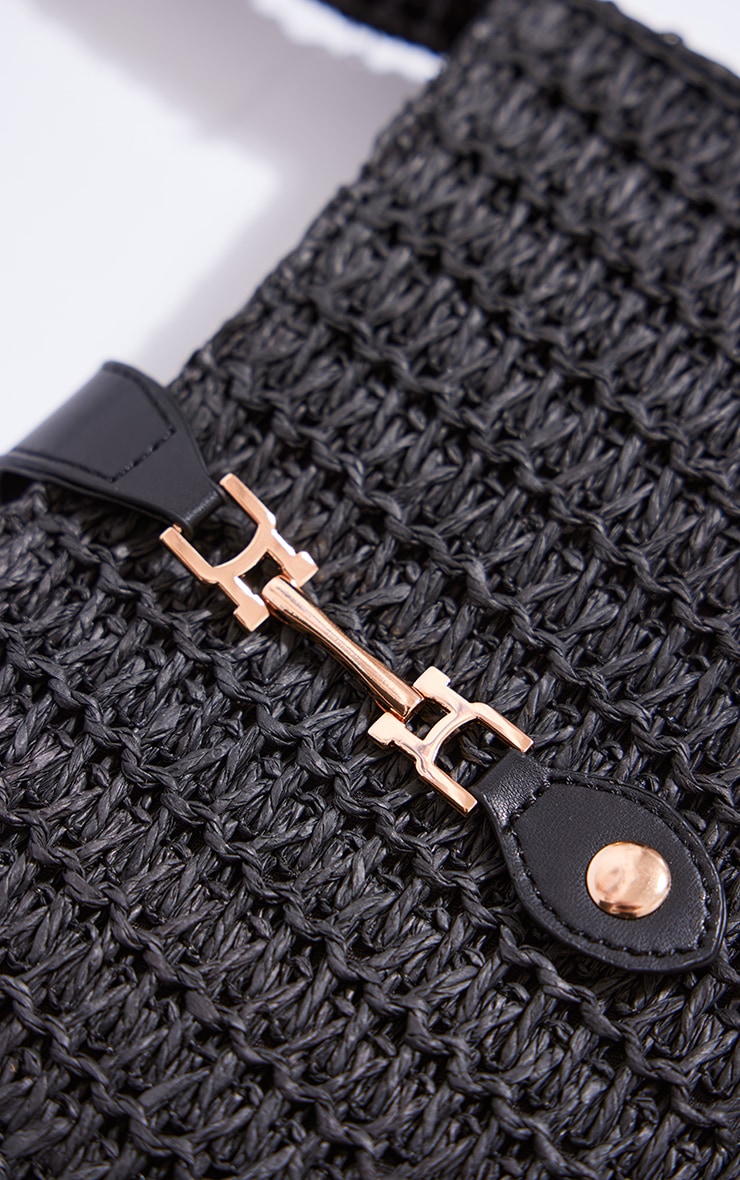 Black Raffia Clasp Detail Shoulder Bag image 3