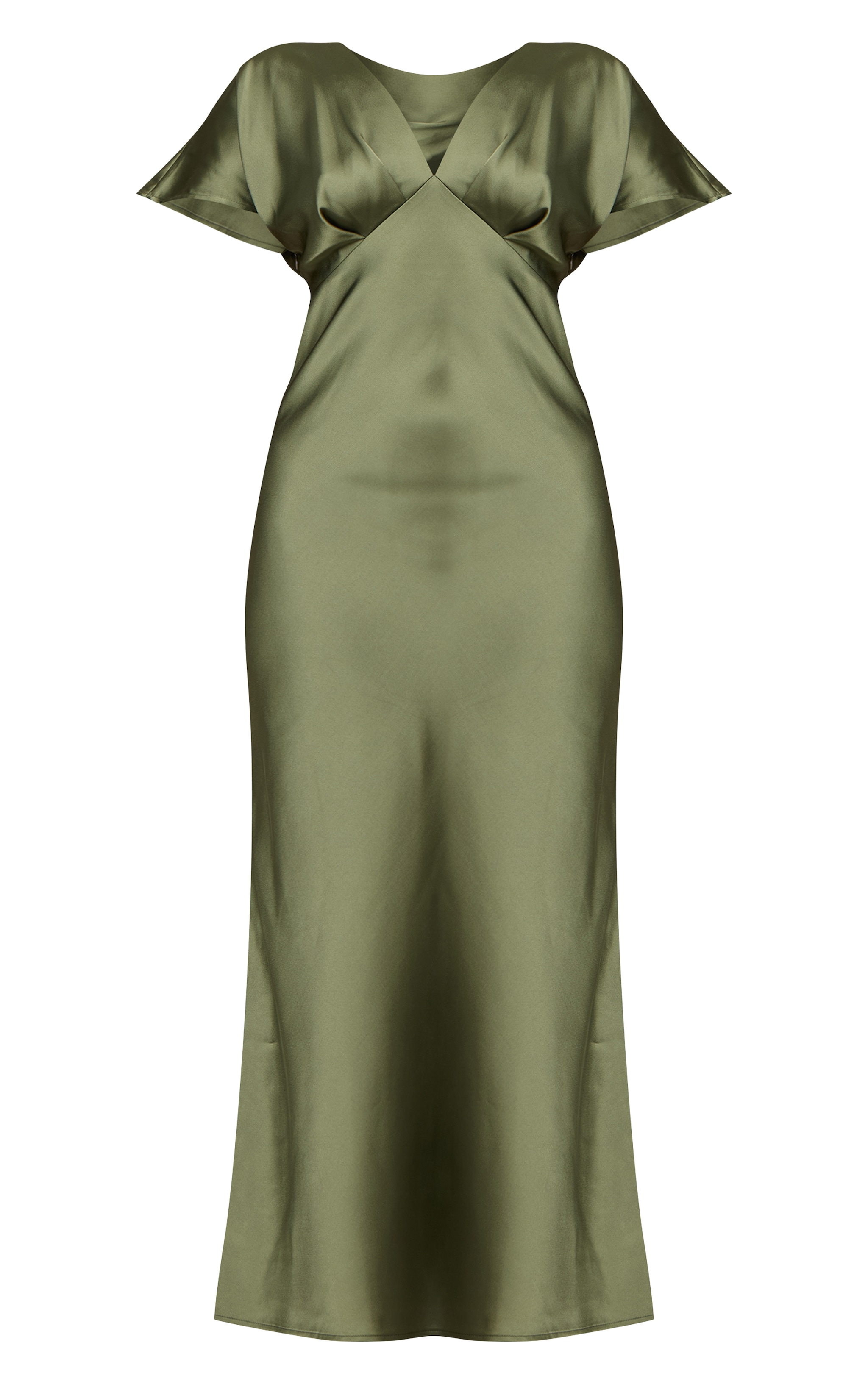Forest Green Satin Short Sleeve Midaxi Dress image 5