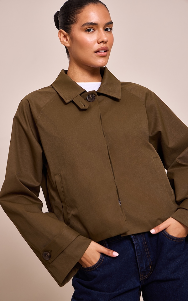 Khaki Long Sleeve Trench Style Jacket