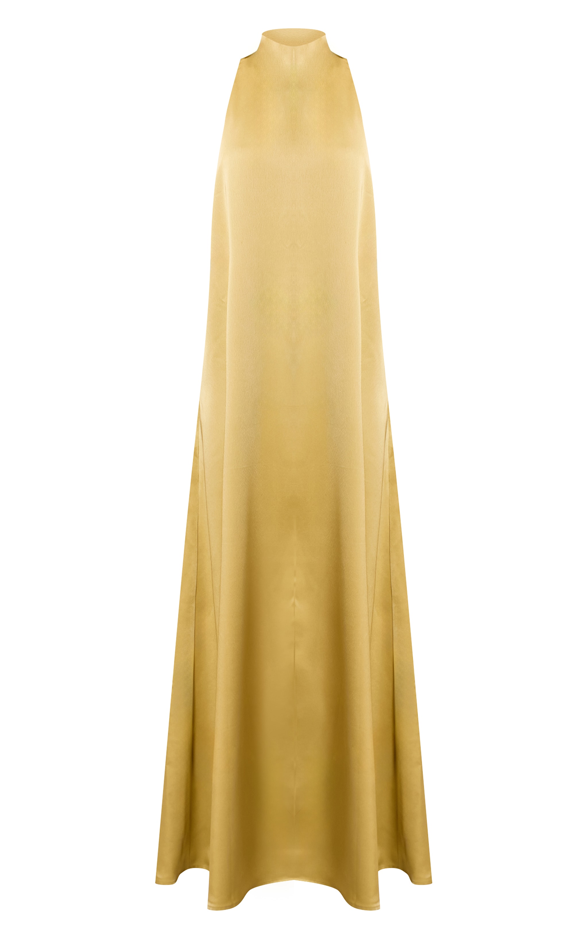 Chartreuse Satin High Neck Scoop Extreme Low Back Maxi Dress image 5