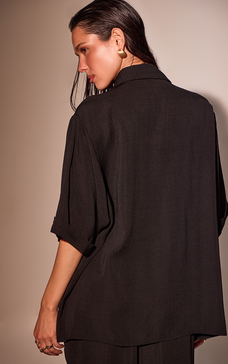 Black Linen Look Drop Shoulder Beach Shirt image 2
