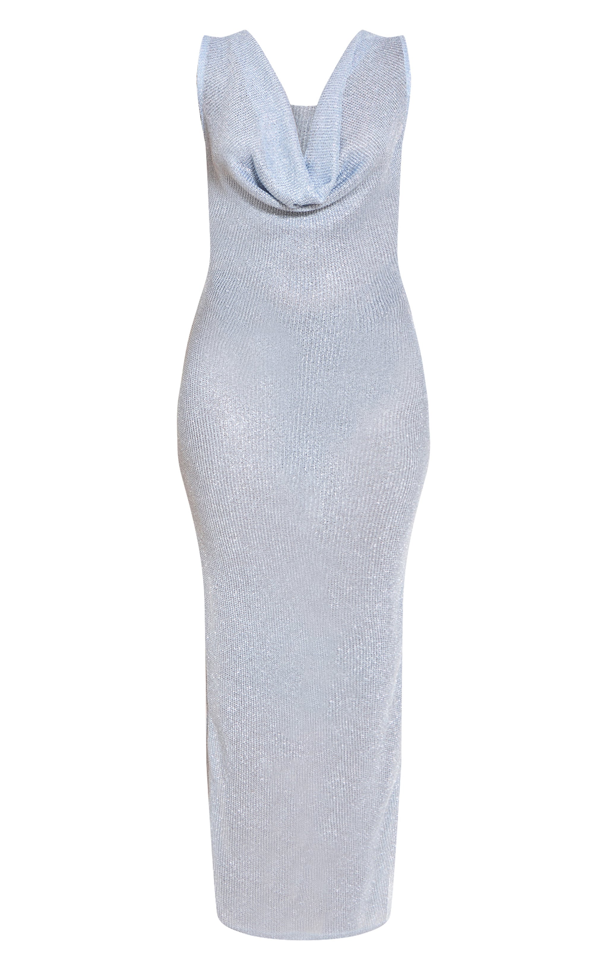 Blue Lurex Sequin Knit Cowl Neck Maxi Dress image 5