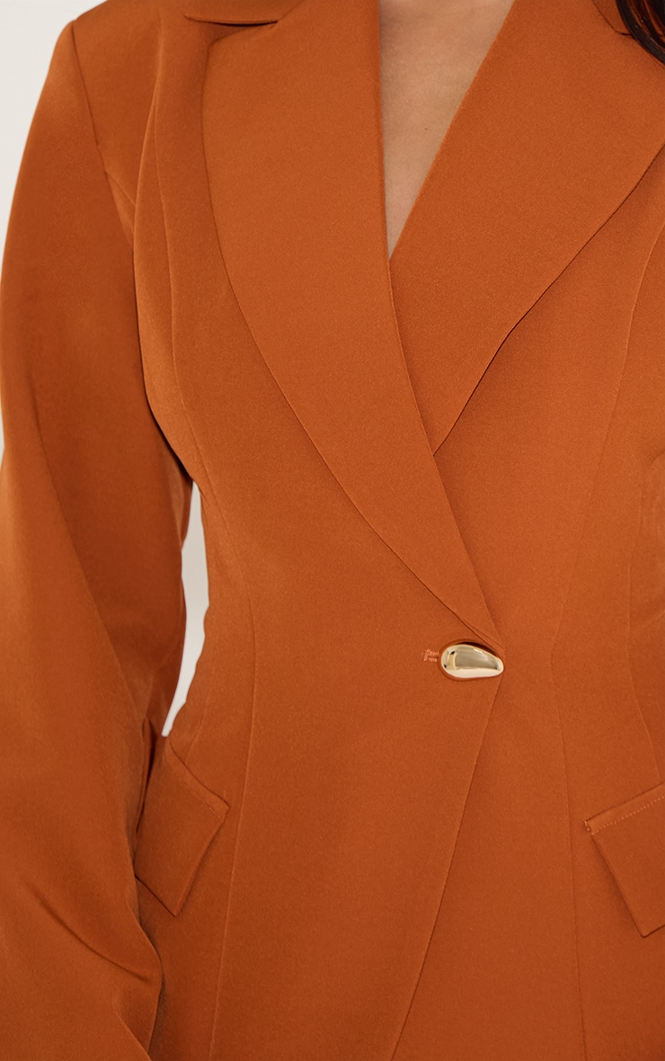 Rust Cinch Waist Lapel Point Detail Blazer image 4
