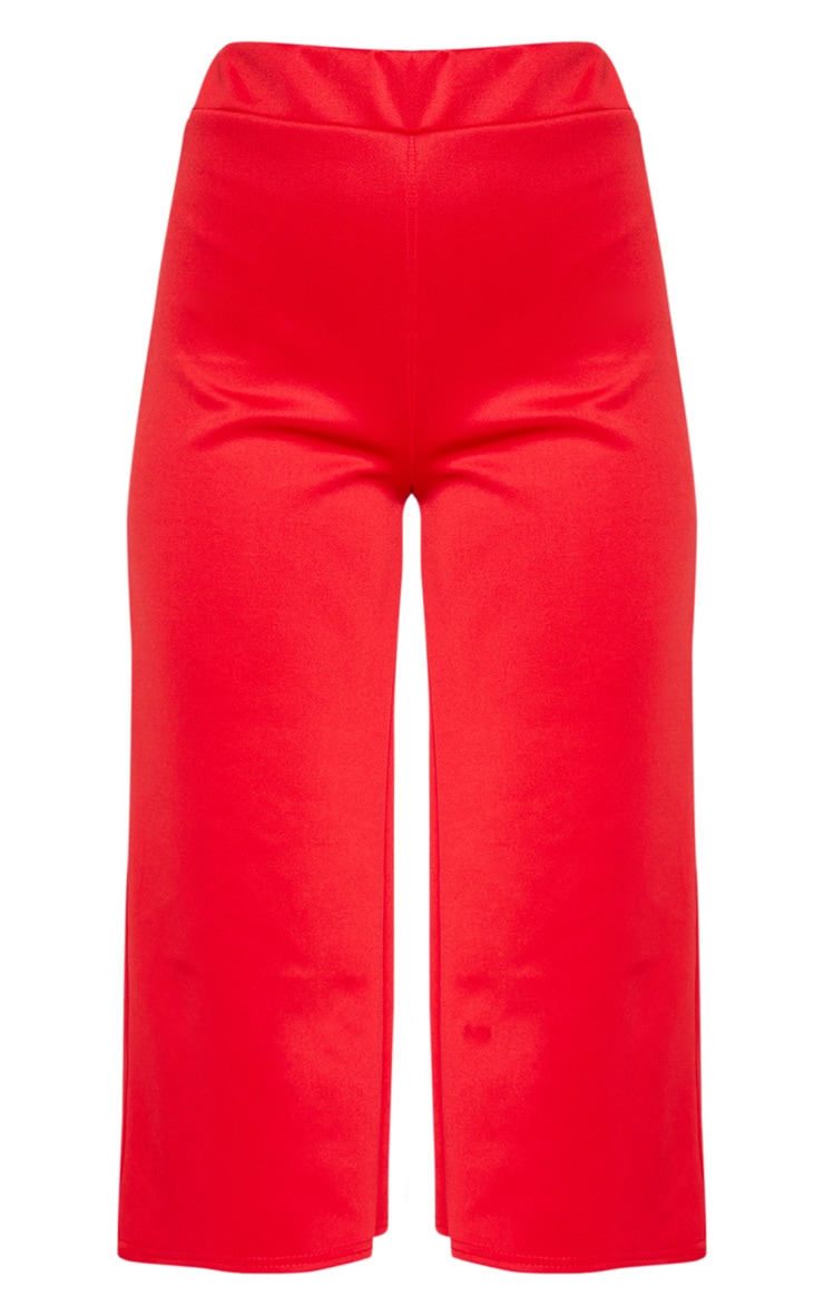 Red Basic High Waisted Scuba Culottes image 3