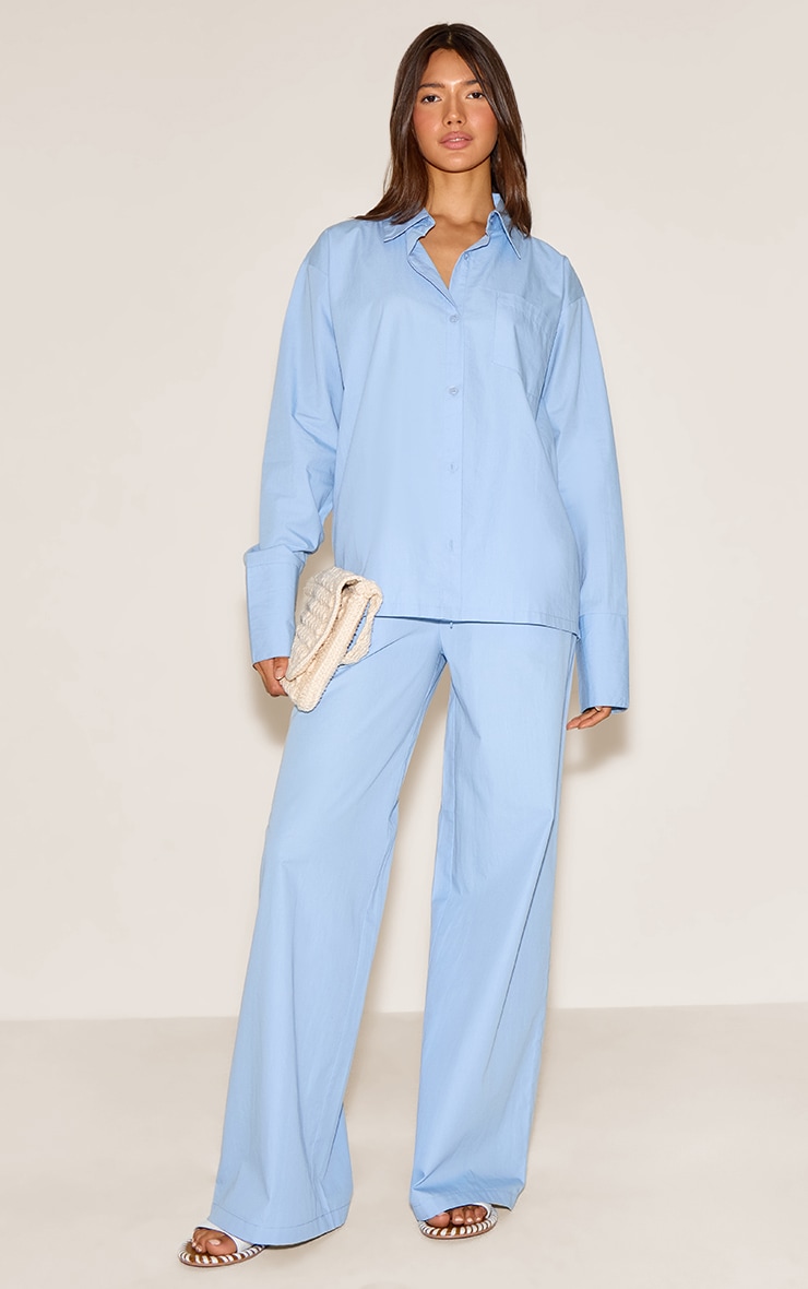 Sky Blue Cotton Poplin Wide Leg Pants image 1