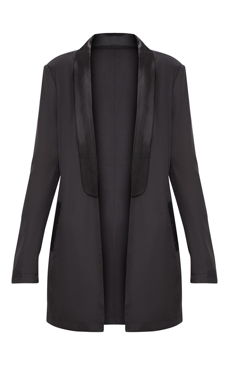 Black Satin Lapel Longline Blazer PrettyLittleThing IE