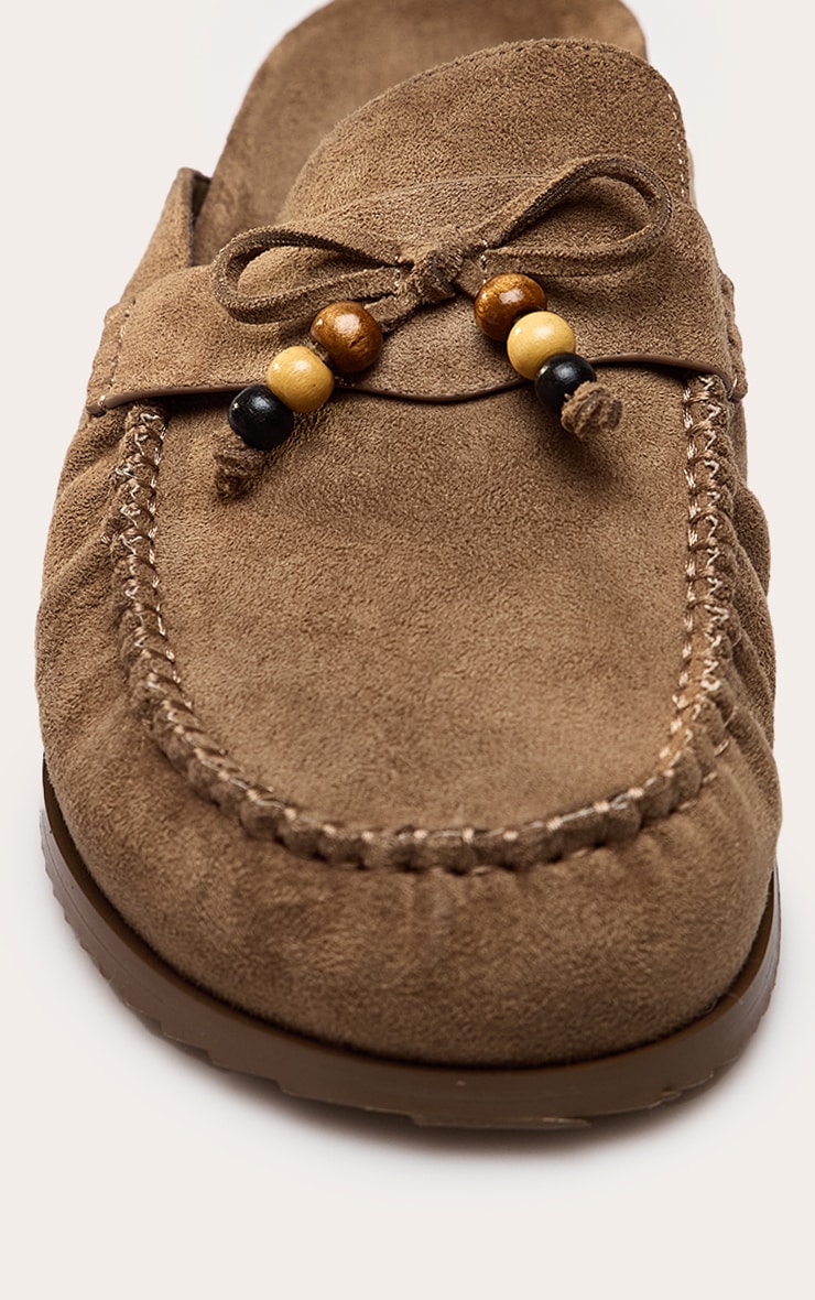 Taupe Faux Suede Tassel Detail Footbed Mule image 5