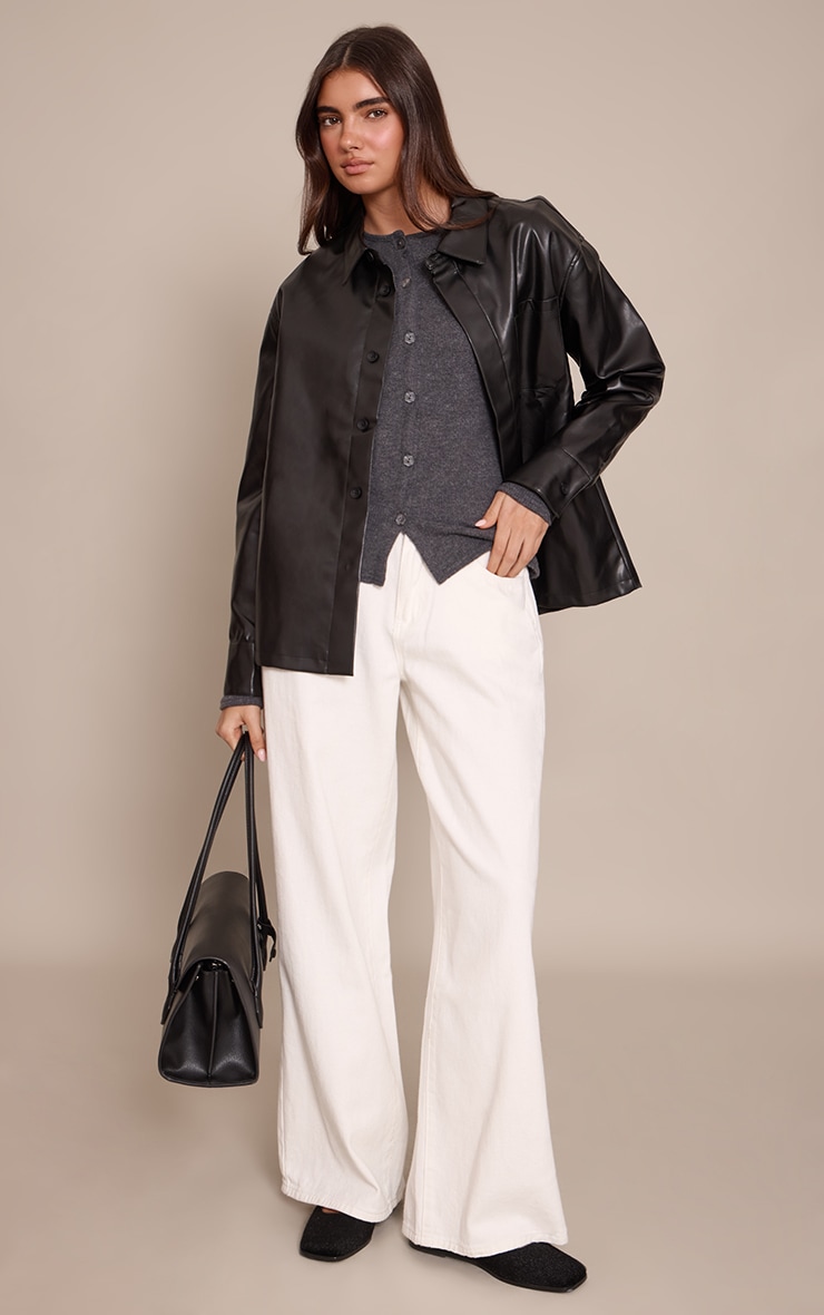 Charcoal Wool Rib Button Down Long Sleeve Top  image 3