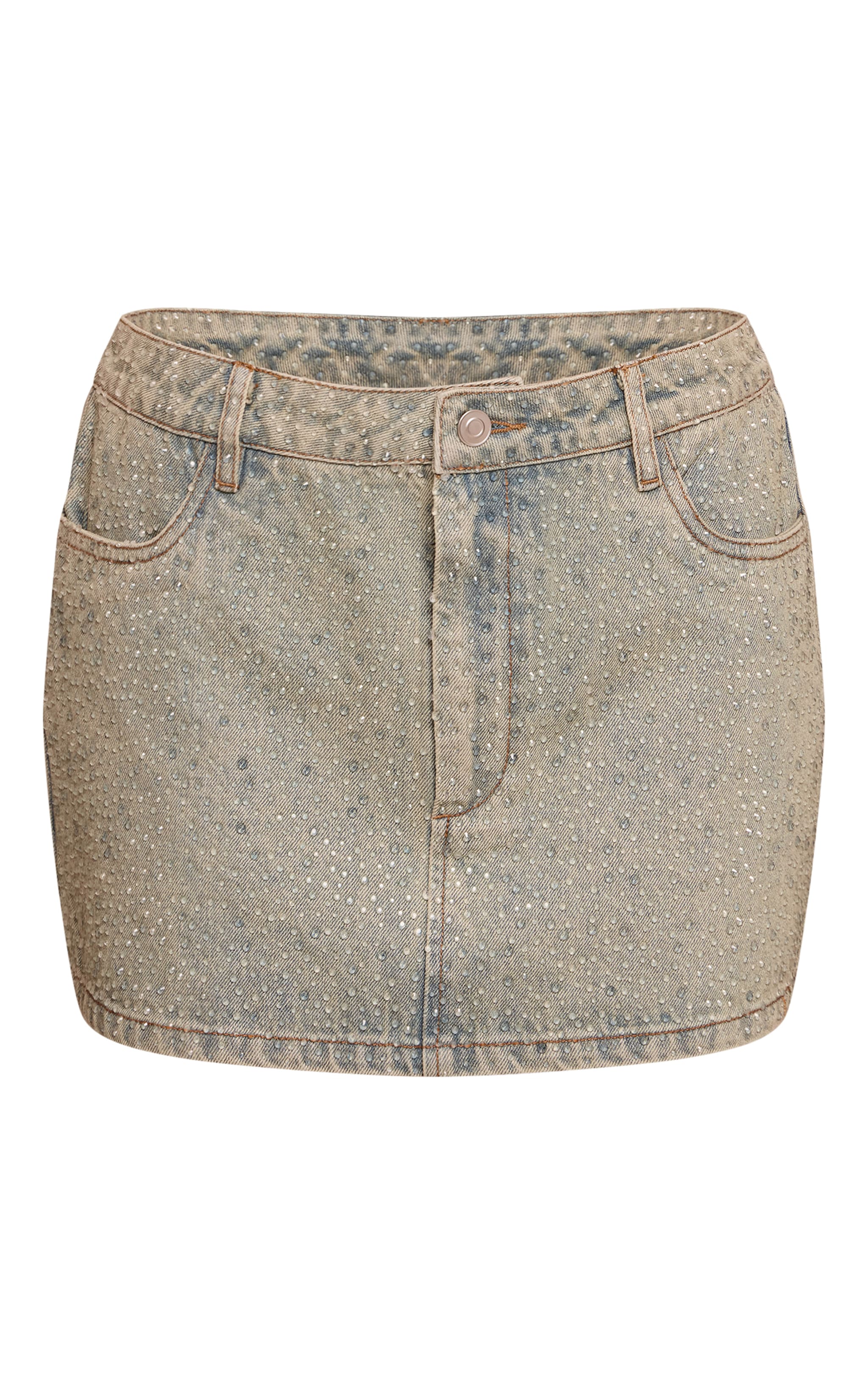 Vintage Wash Mid Rise Hotfix Micro Mini Denim Skirt image 6