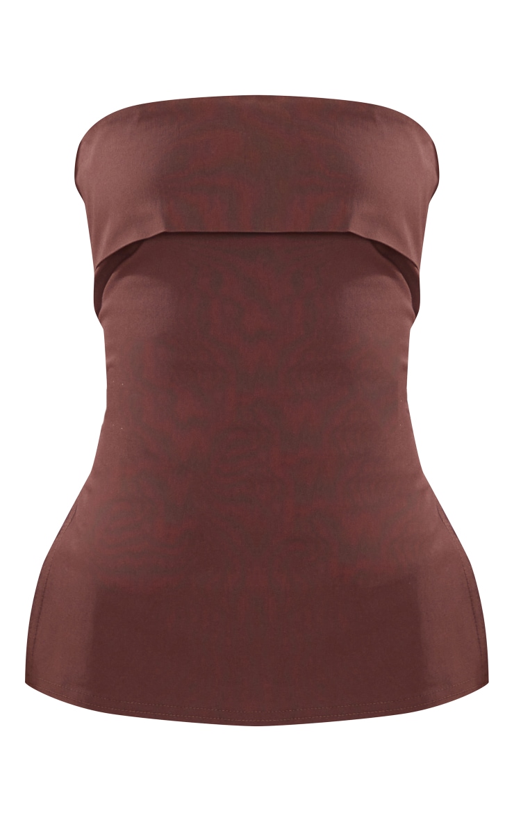 Tall Chocolate Brown Stretch Woven Fold Split Side Top image 5