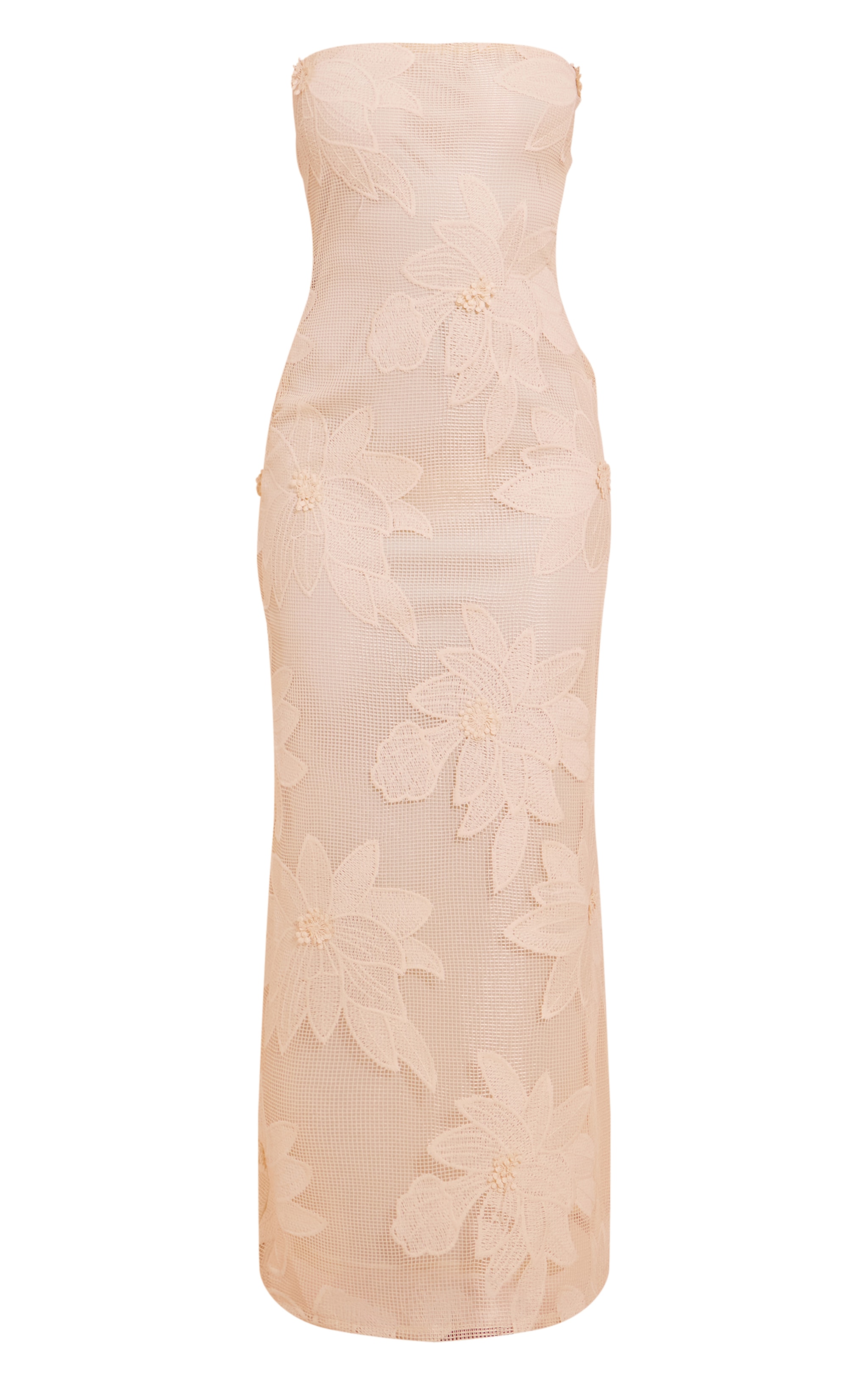 Natural Floral Embroidered Textured Bandeau Maxi Dress image 5
