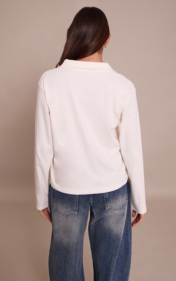 Cream Embroidered Longline Collar Top image 2