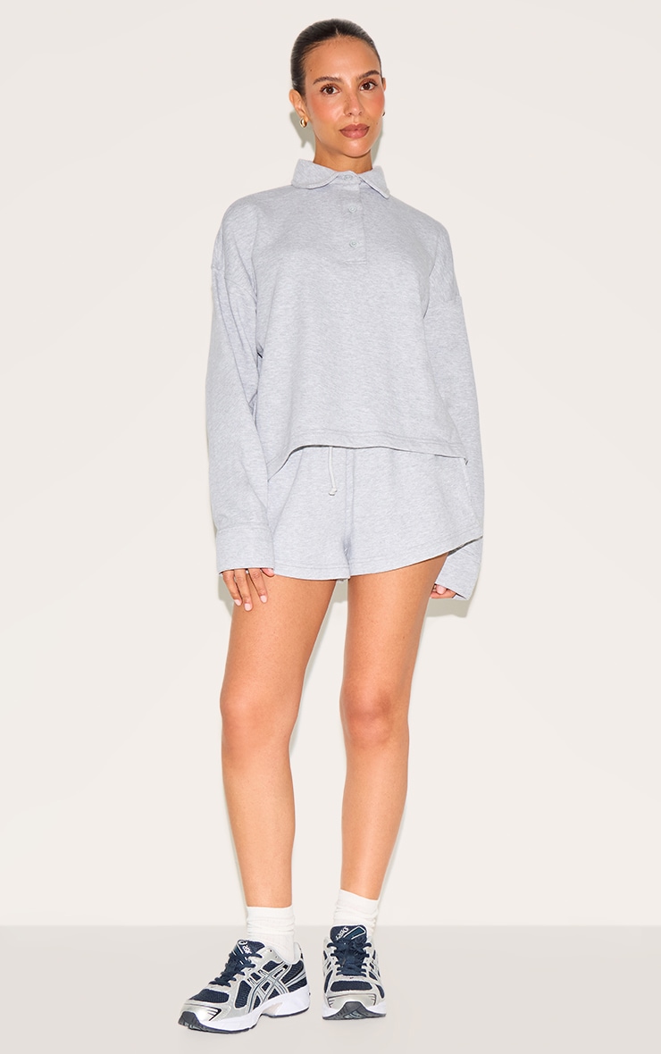 Petite Ash Grey Loopback Oversized Polo Detail Sweatshirt image 3