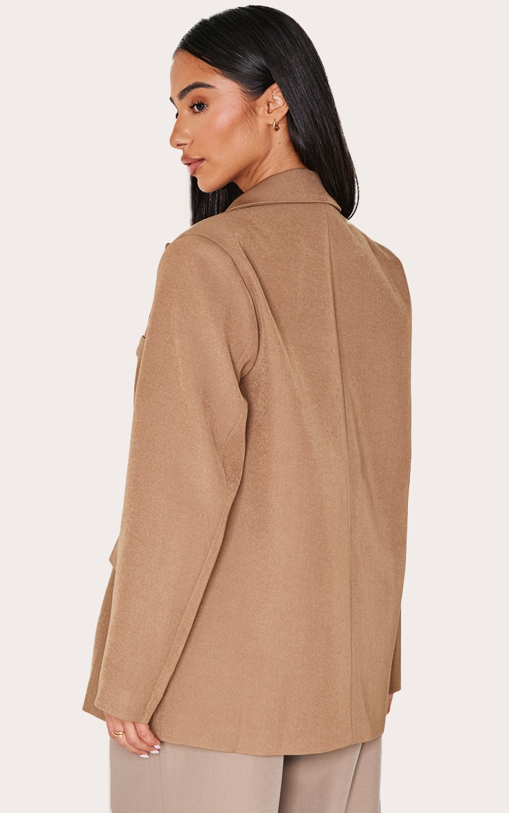 Petite Taupe Premium Double Breasted Button Detail Blazer image 2