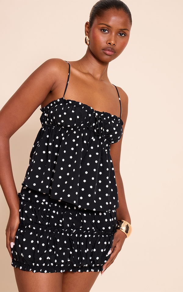 Noir Polka Dot Strappy Volant Haut