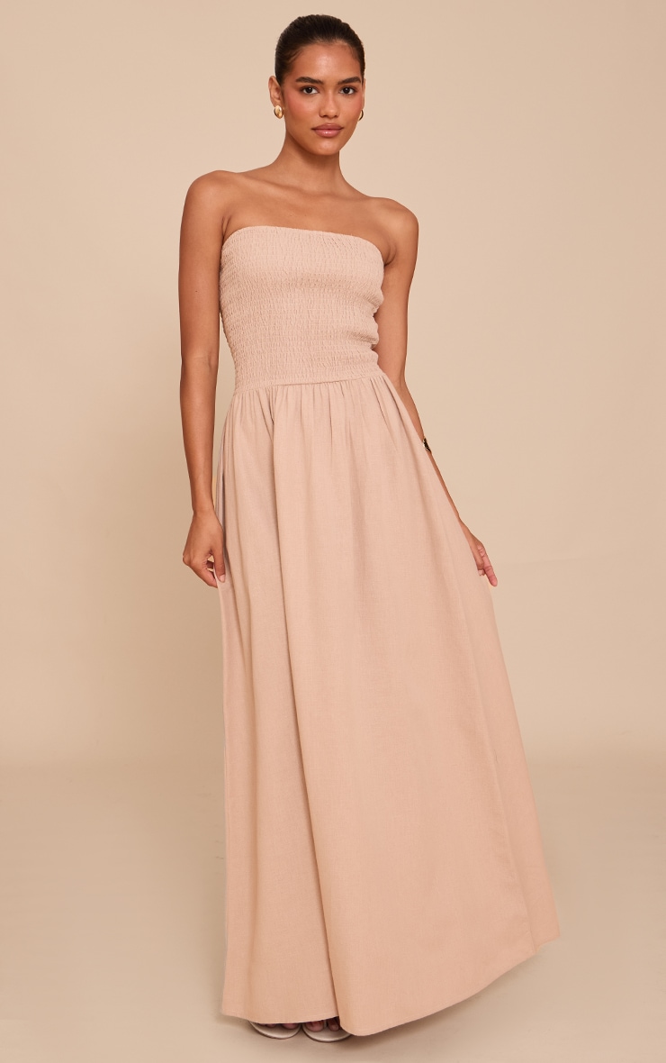 Mushroom Bandeau Shirred Detail Maxi Dress image 1