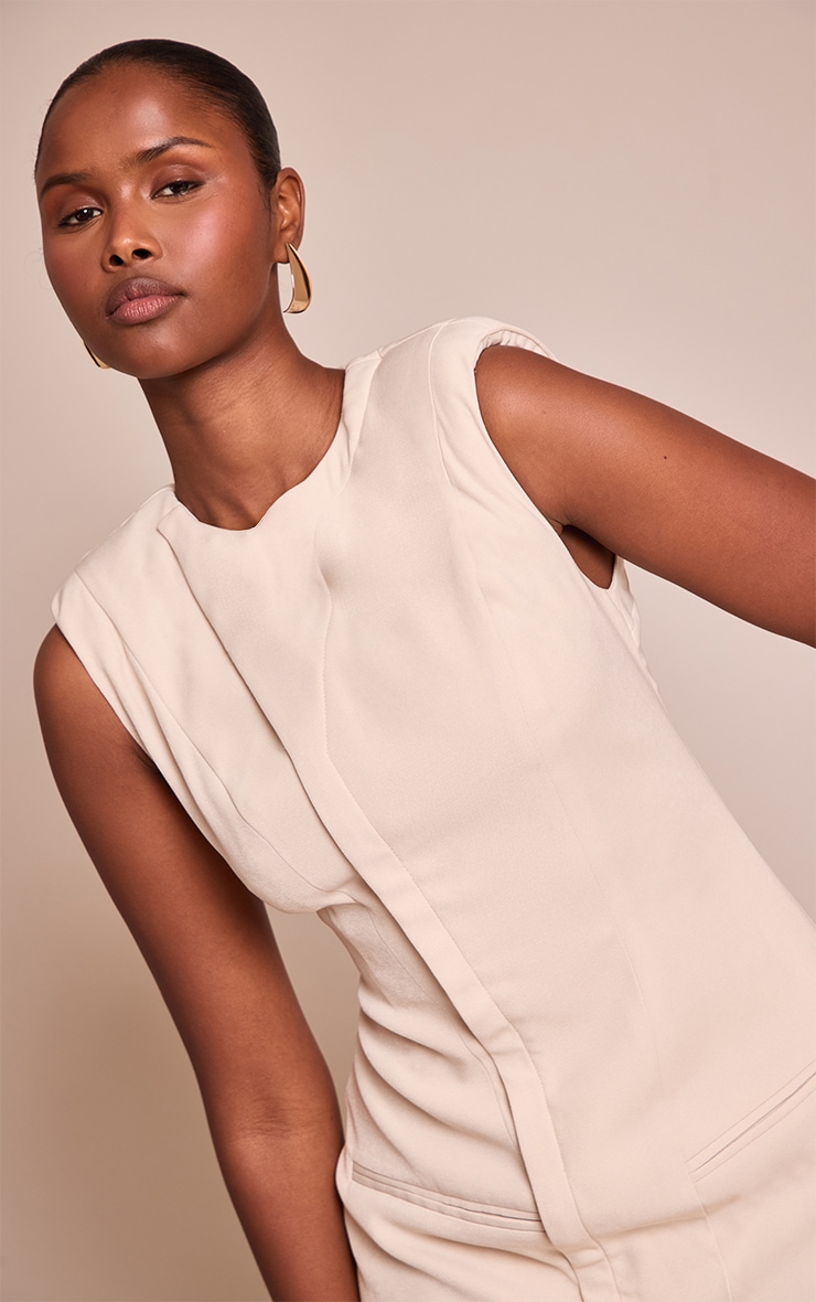 Woven Cream Seam Detail Mini Dress image 4
