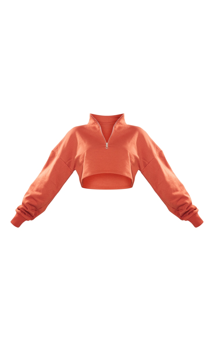 Rust High Neck Zip Up Cropped Sweatshirt image 5