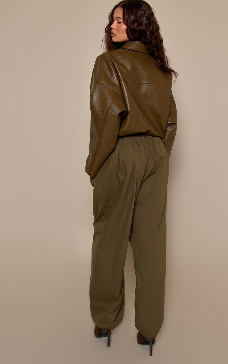 Khaki Cotton Drawstring Balloon Trousers image 3