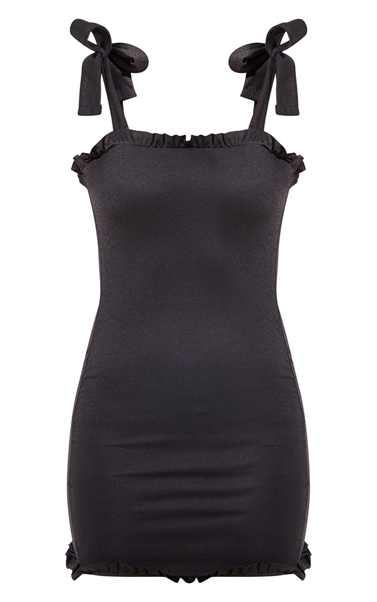 Black Frill Shoulder Tie Bodycon Dress image 5
