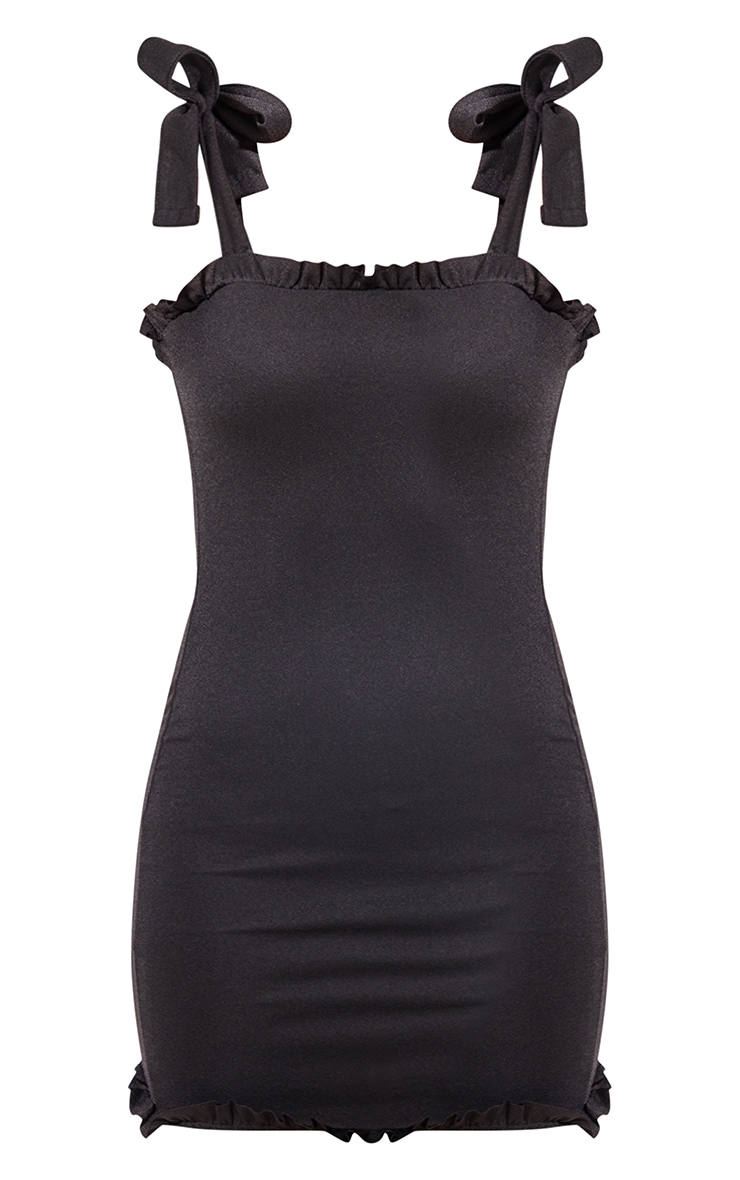 Black Frill Shoulder Tie Bodycon Dress image 5