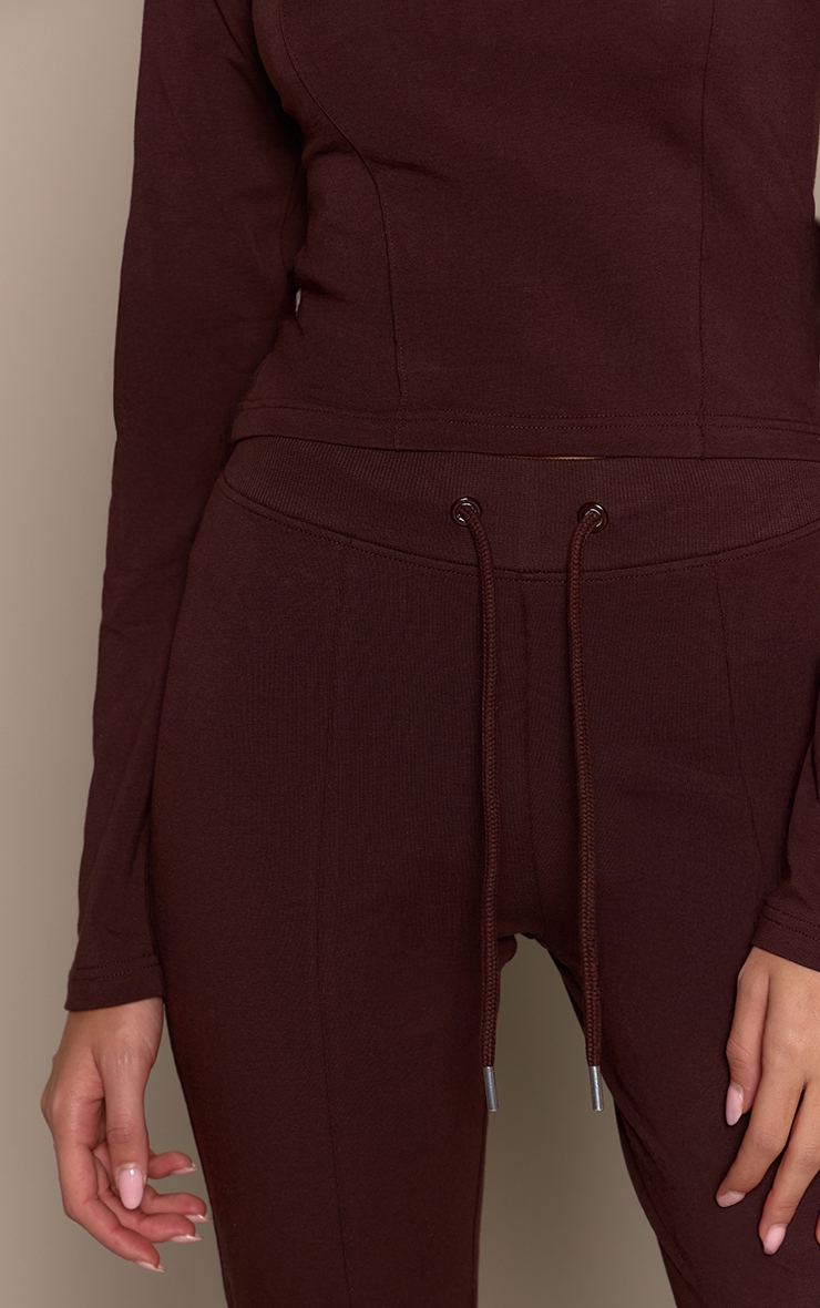 Dark Brown Cotton Seam Detail Mid Rise Skinny Flares image 4