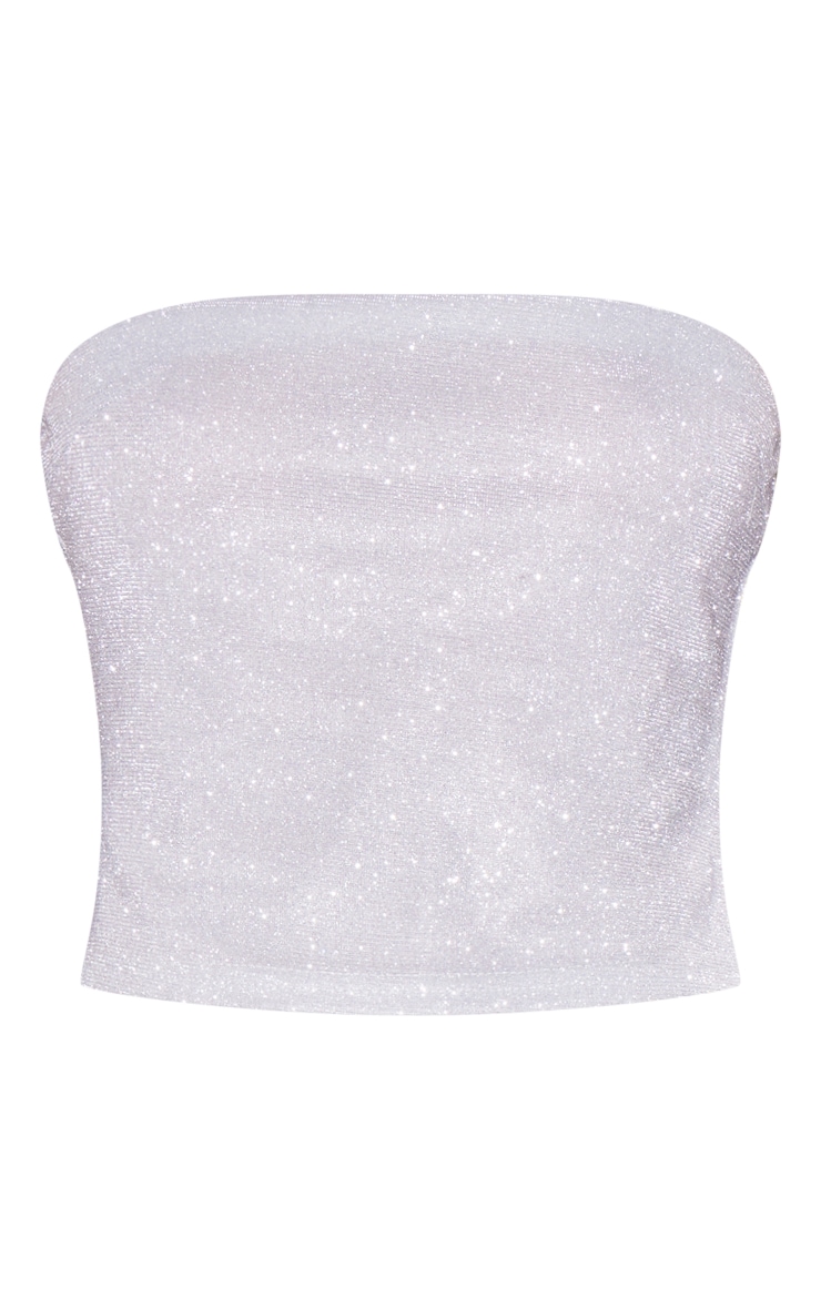 Silver Glitter Woven Bandeau Crop Top image 5