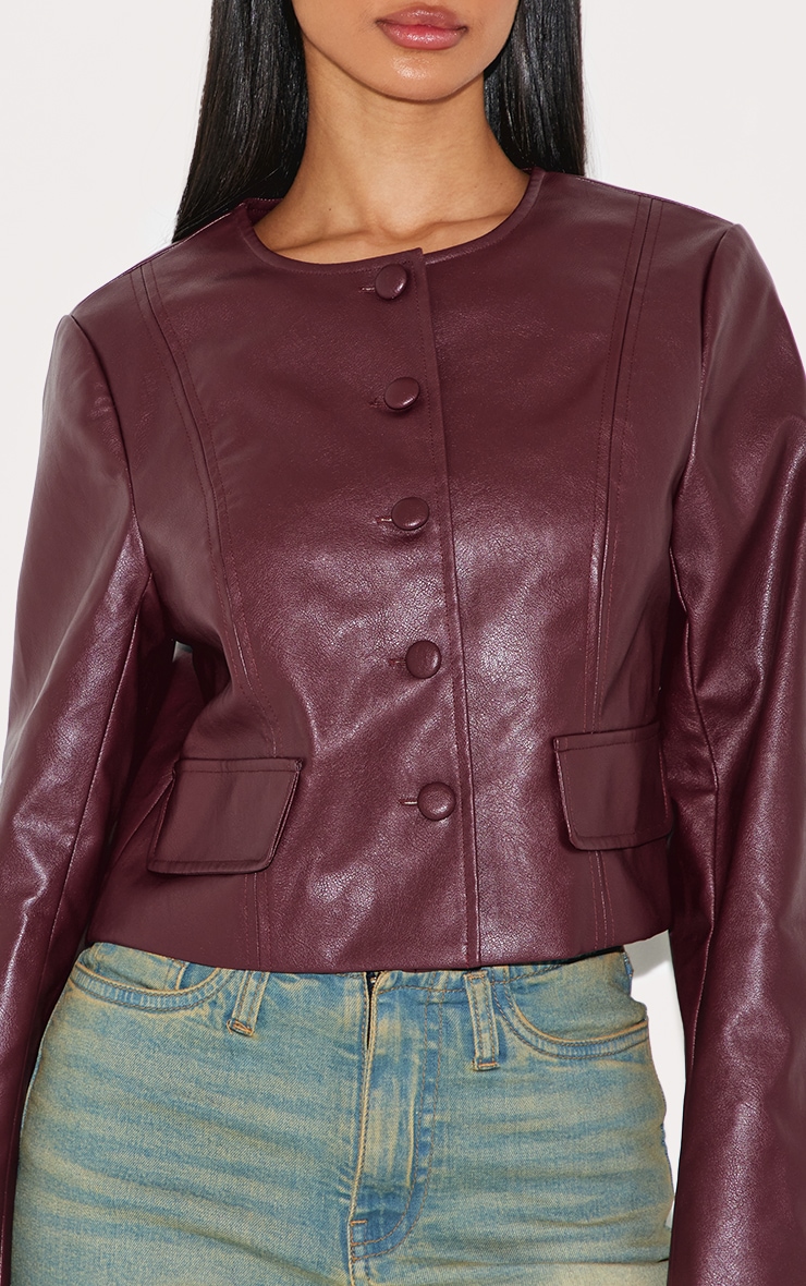 Petite Burgundy Faux Leather Boxy Jacket image 4