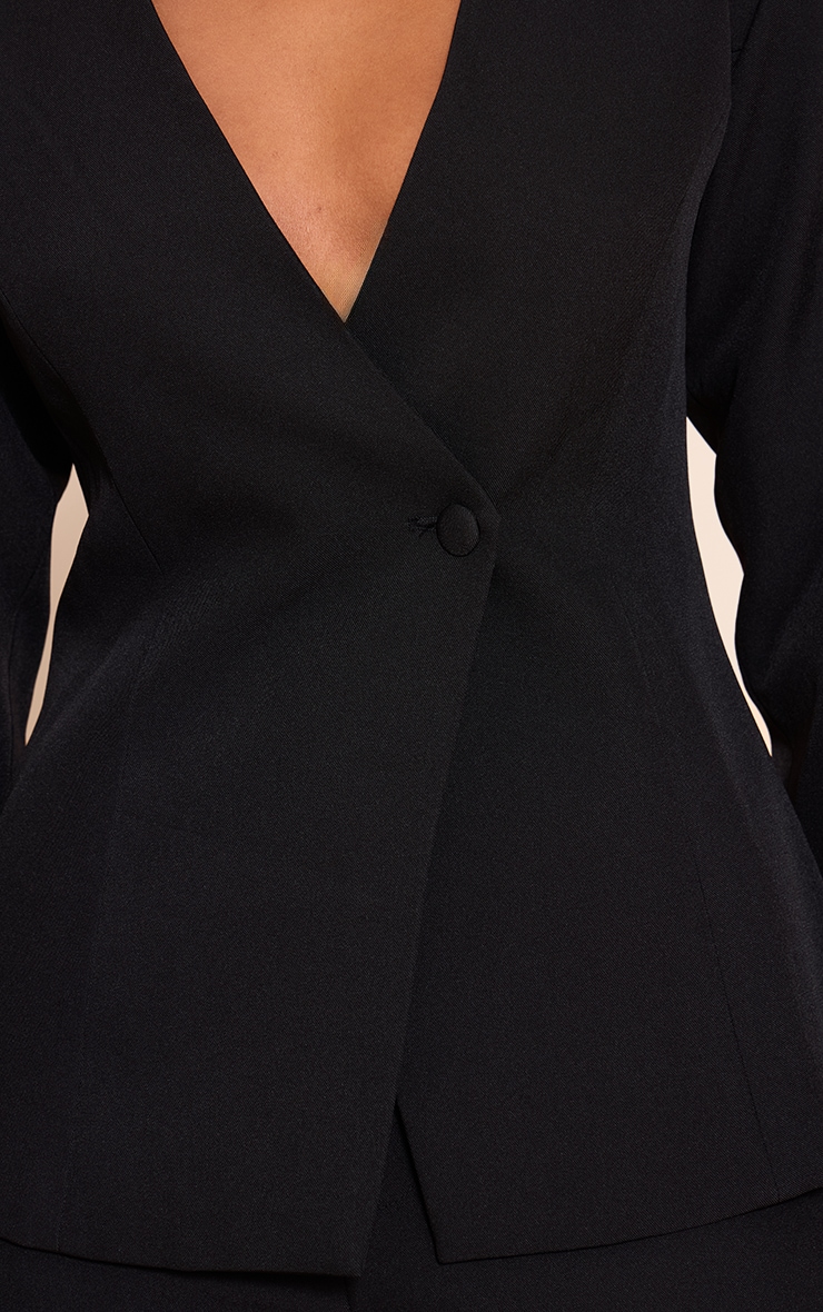 Black Tailored Cinched Waist Asymmetric Blazer image 4