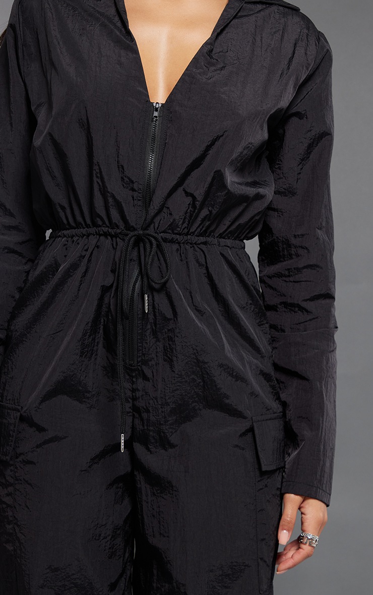 Black Utility V Neck Zip Front Parachute Jumpsuit PrettyLittleThing